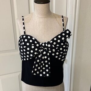 Anthropologie Black and White Polka Dot Bow-Front Crop Camisole
